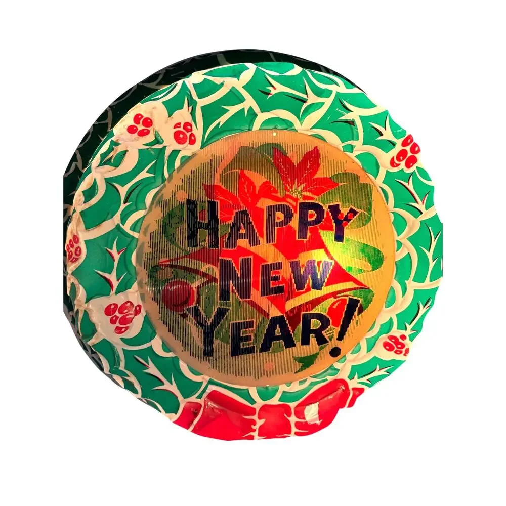 1950s Life-Lite Magic Motion Lenticular Merry Christmas Wreath Happy New Year